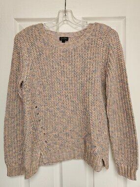 Jessica Simpson Dazy Crew-Neck Loose Knit Pink Multi Color Sweater S